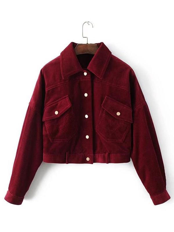 Romwe Flap Pocket Corduroy Western Jacket