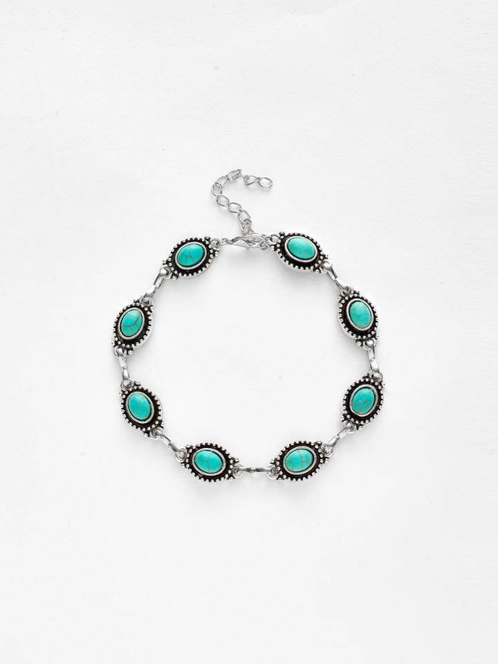 Romwe Turquoise Decorated Retro Chain Bracelet
