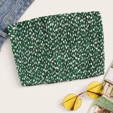 Romwe Shirred Ditsy Floral Print Bandeau Top