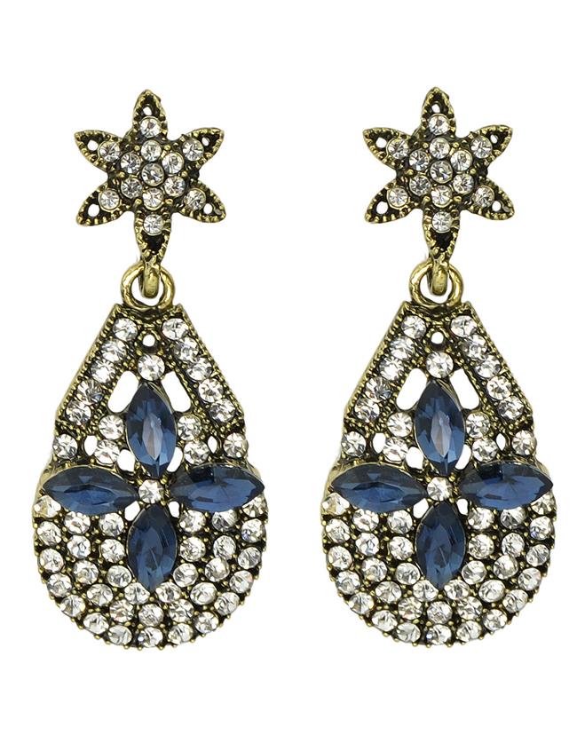 Romwe White Rhinestone Flower Drop Earrings Jewelry Fashion