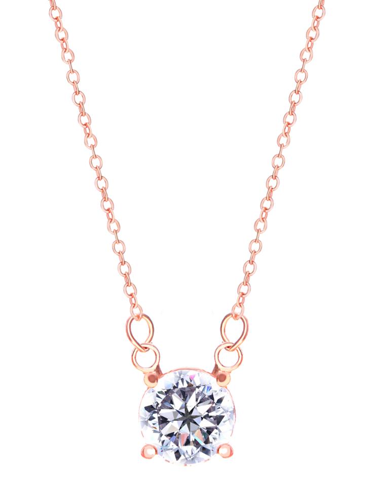 Romwe Rose Gold Plated Crystal Pendant Necklace