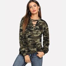 Romwe V-cut Camo Print Sweatshirt