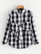 Romwe Tied Front Gingham Blouse