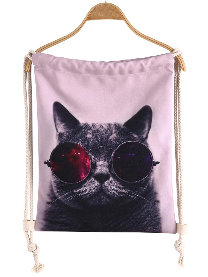Romwe Pink Cat Print Backpack