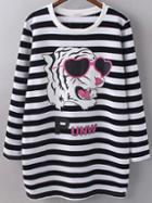 Romwe Black Stripe Tiger Print T-shirt Dress
