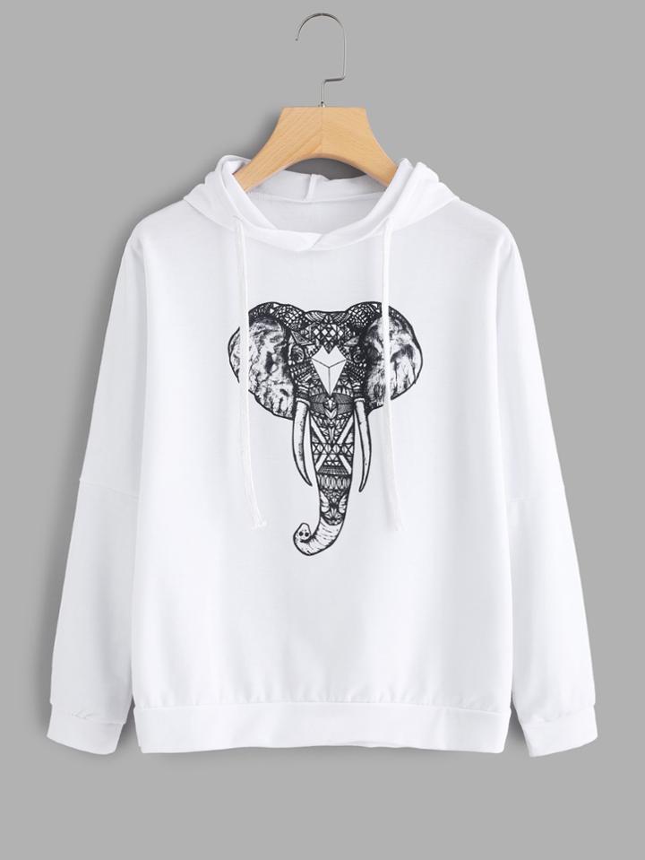 Romwe Elephant Print Hoodie