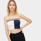Romwe Striped Panel Cut And Sew Bandeau Top
