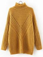 Romwe Turtleneck Ribbed Long Yellow Sweater