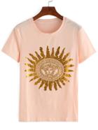 Romwe Gold Graphic Print T-shirt - Pink