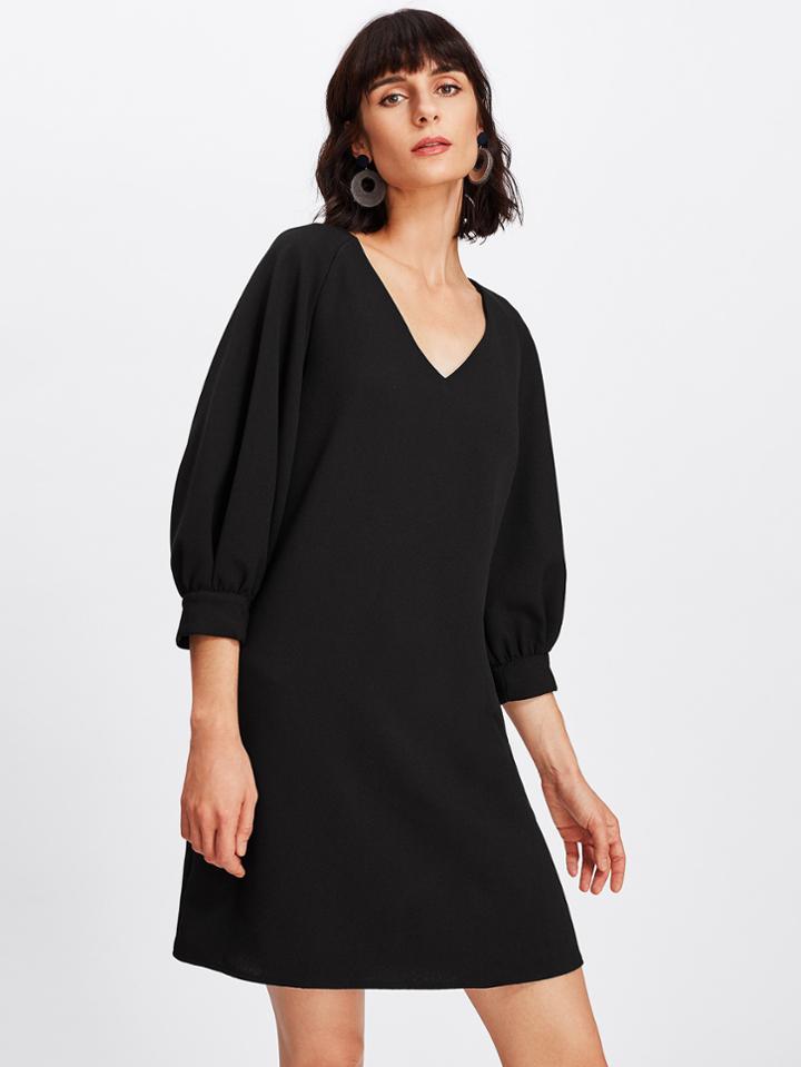 Romwe Lantern Sleeve Tunic Dress