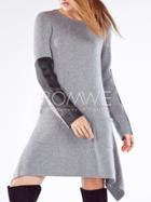 Romwe Grey Contrast Pu Leather Sleeve Pockets Asymmetric Dress