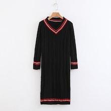 Romwe Cable Knit Contrast Striped Trim Sweater Dress