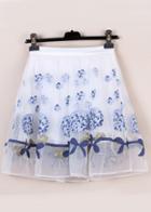 Romwe With Zipper Embroidered Organza Skirt