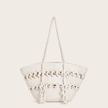 Romwe Hollow Out Plaited Tote Bag