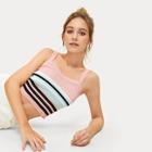 Romwe Striped Ribbed Crop Top
