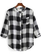 Romwe With Buttons Plaid Loose Black Blouse