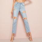 Romwe Destroyed Ripped Raw Hem Jeans