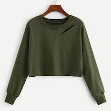 Romwe Cut Out Solid Sweatshirt