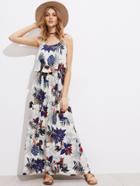 Romwe Palm Leaf Layered Full Length Cami Dress