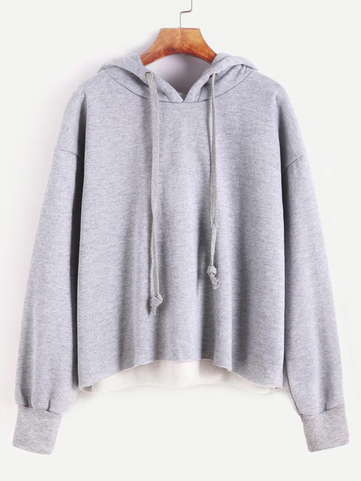 Romwe Pale Grey Dropped Shoulder Seam Hooded Sweatshirt
