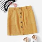 Romwe Single Breasted Pocket Detail Corduroy Skirt