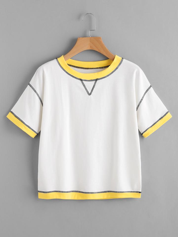 Romwe Stitch Detail Ringer Tee