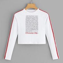 Romwe Tape Detail Letter Print Raglan Sleeve Tee