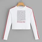 Romwe Tape Detail Letter Print Raglan Sleeve Tee