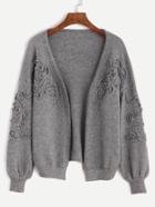 Romwe Grey Drop Shoulder Applique Sweater Coat