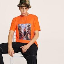 Romwe Guys Neon Orange Painting Print Top