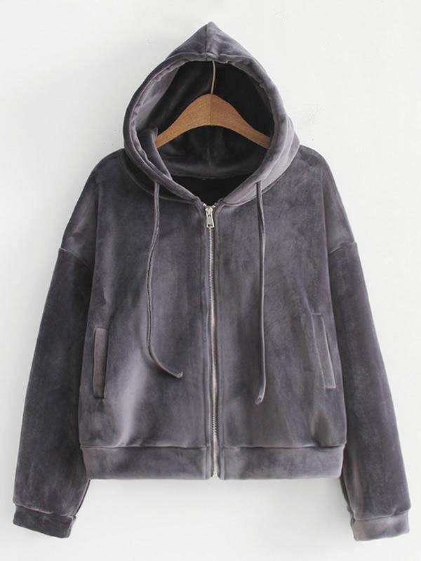 Romwe Zipper Up Drop Shoulder Hoodie
