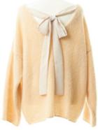 Romwe Round Neck Bow Loose Apricot Sweater