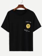 Romwe Black Smiley Face Print T-shirt