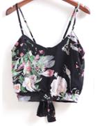 Romwe Spaghetti Strap Florals Knotted Cami Top