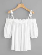 Romwe Guipure Lace Trim Tie Detail Top