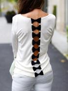 Romwe White Round Neck Bow Back Blouse