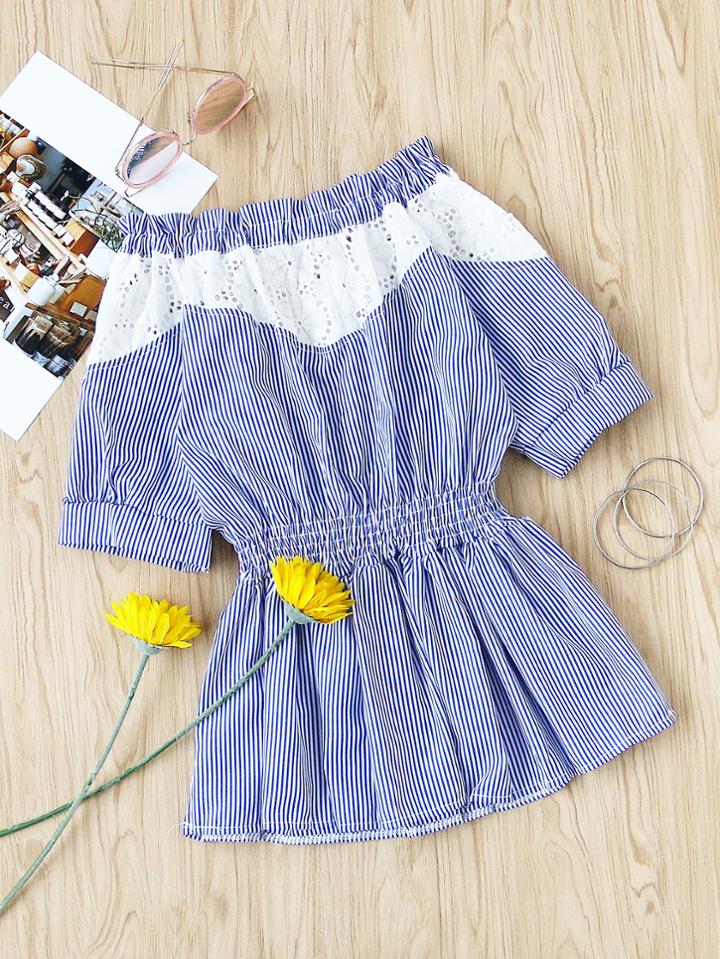 Romwe Embroidered Lace Panel Peplum Top