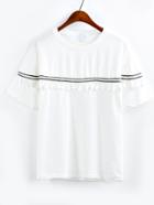 Romwe White Tasseled Braided Tape Detail T-shirt