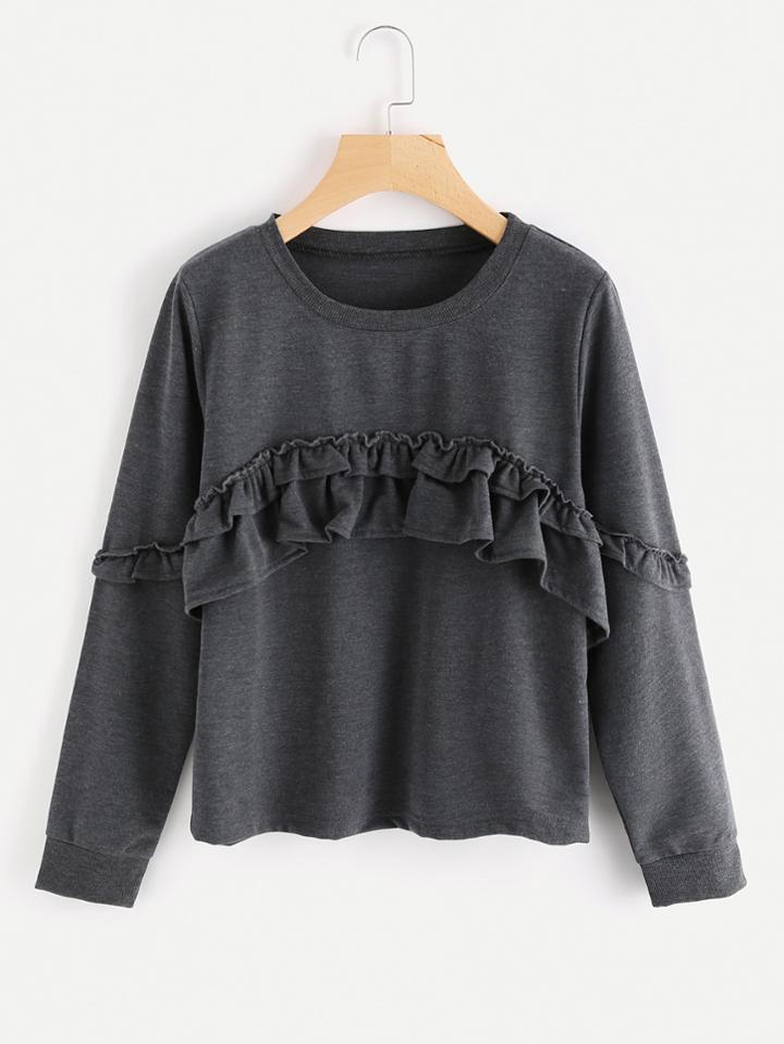 Romwe Frill Trim Sweatshirt