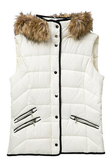 Romwe Faux Fur Hooded White Coat