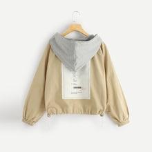 Romwe Plus Patched Back Hooded Jacket