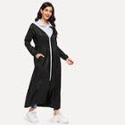 Romwe Elastic Waist Zip-up Drop Shoulder Outerwear