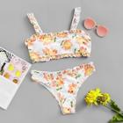 Romwe Frill Trim Floral Bikini Set