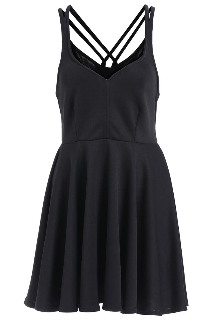 Romwe With Zipper Back Criss Cross Pleated Dress