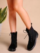 Romwe Velvet Lace Up Short Boots Black