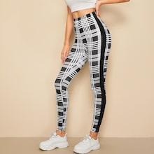 Romwe Contrast Sideseam Plaid Leggings