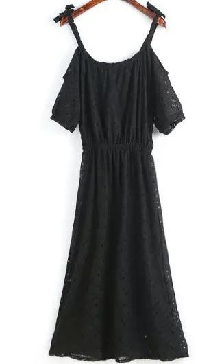 Romwe Spaghetti Strap Lace Maxi Black Dress