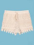Romwe Crochet Layered Lace Drawstring Waist Beige Shorts