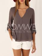 Romwe Brown Long Sleeve High Low Blouse