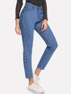 Romwe Beaded Side Straight Jeans
